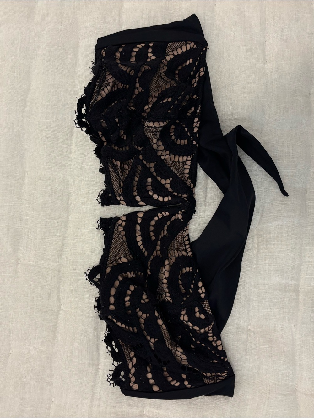 Pilyq Black Lace Bandeau Bikini Top with Nude Underlay